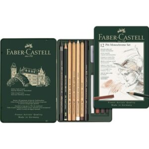 SET FABER CASTELL PITT MONOCHROME 12 PIEZAS ESTUCHE METAL