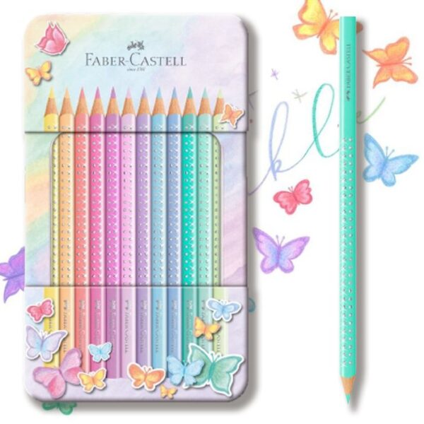 LAPIZ FABER SPARKLE 12 COLORES PASTEL CAJA METALICA