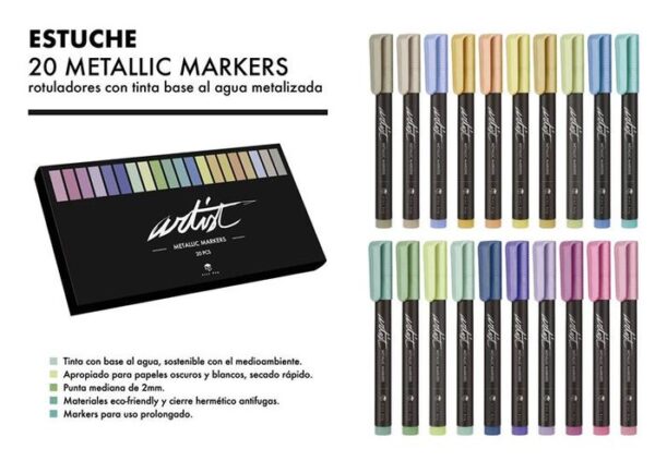 ESTUCHE 20 ROTULADORES METALLIC MARKERS GAMA ARTIST