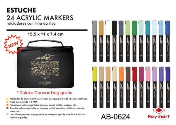 ESTUCHE 24 ROTULADORES ACRILICOS GAMA ARTIST CON ORGANIZADO