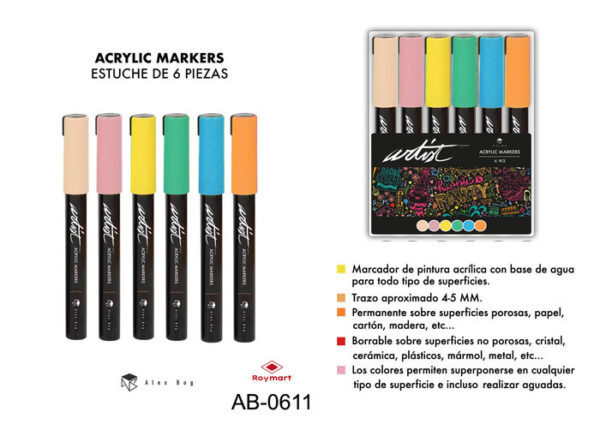ESTUCHE ACRILICOS GAMA ARTIST 6 COLORES PASTEL
