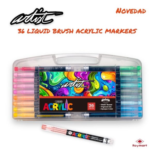 ESTUCHE MALETIN ACRILICOS REAL BRUSH 36 COLORES