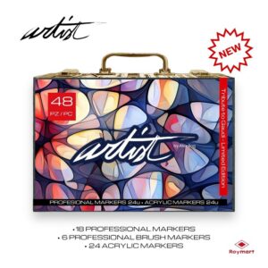 MALETIN 48 ROTULADORES ARTIST ACRYLICOS ALCOHOL SURTIDOS