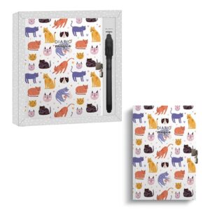 DIARIO CON BOLIGRAFO MAGICO GATOS 90P DECORADAS Y CERRADURA