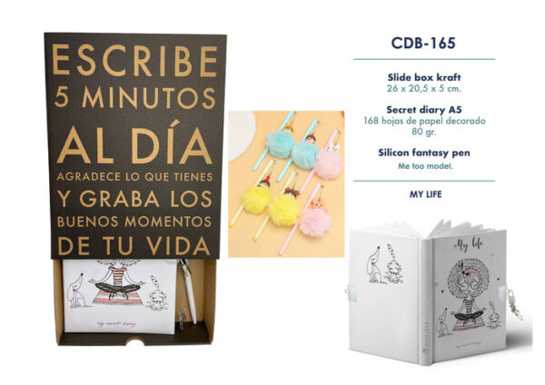 ESTUCHE DIARIO CHICA YOGA CON CANDADO + BOLI SURTIDO