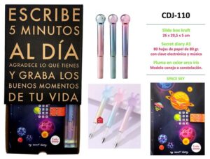 DIARIO CON CLAVE Y PLUMA PLANETAS