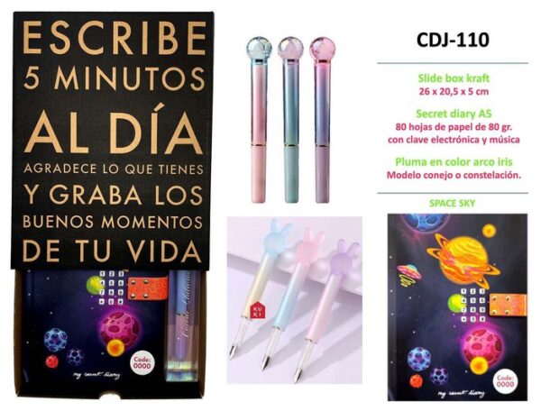 DIARIO CON CLAVE Y PLUMA PLANETAS