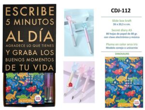 DIARIO CON CLAVE Y PLUMA DINOSAURIOS
