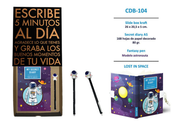 DIARIO CON CANDADO Y BOLI A JUEGO ASTRONAUTA