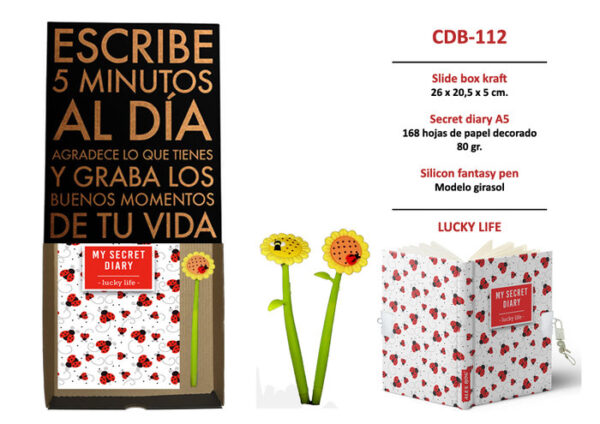 DIARIO CON CANDADO Y BOLI A JUEGO MARIQUITAS