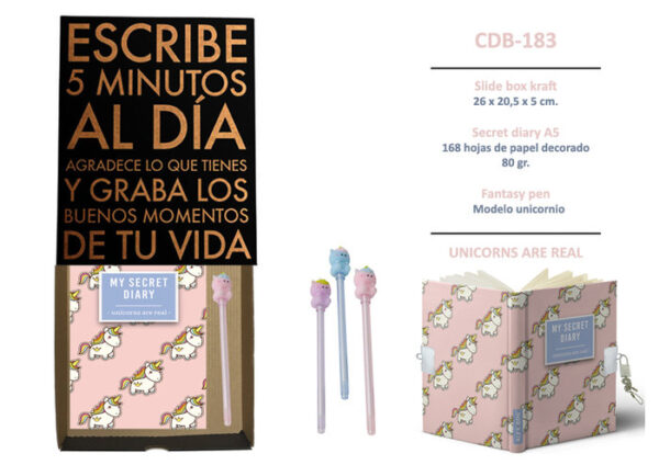 DIARIO CON CANDADO Y BOLI A JUEGO UNICORNIO