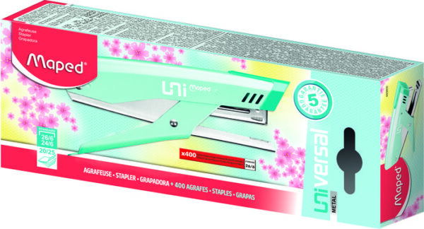Grapadora Univ Metal Pastel Pinza 26/6 + 400 Grapas Blister