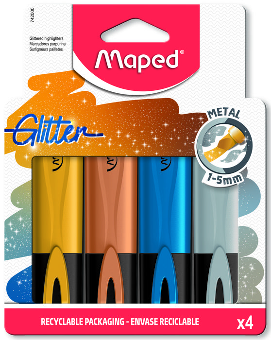 Marcador Maped Fluo Glitter 4 Colores Surtidos