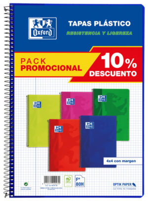 PACK 5 BLOC FOLIO 80H 90GR CUADRO 4MM PP OXFORD VIVOS
