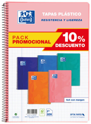 PACK 5 BLOC FOLIO 80H 90GR CUADRO 4MM PP SCHOOL TENDENCIA
