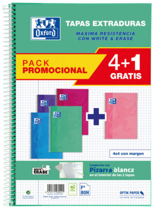 PACK 4+1 BLOC OXFORD Fº 80H 4X4 T/E WRITE&ERASE TENDENCIAS