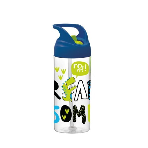 BOTELLA AGUA INFANTIL CON ASA DE 500ML CON PAJITA DINOS