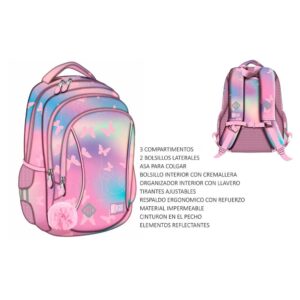 Mochila Escolar Pink Butterflies 39x27x17 Cm
