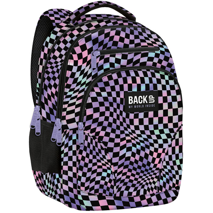 Mochila Doble Escolar Back Up Cuadros Morados Y Rosas