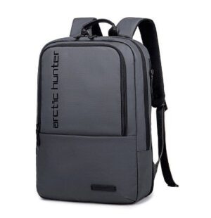 Mochila Business Nylon Con Doble Cremallera Gris