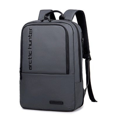 Mochila Business Nylon Con Doble Cremallera Gris