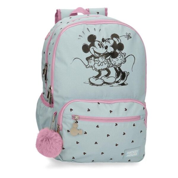 Mochila Escolar Doble Mickey Y Minnie Kisses Adapta Carro