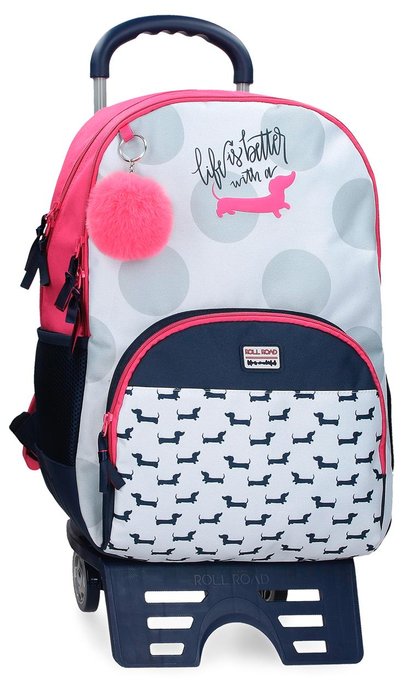 Mochila Escolar Doble Roll Road Teckel Con Carro 44cm