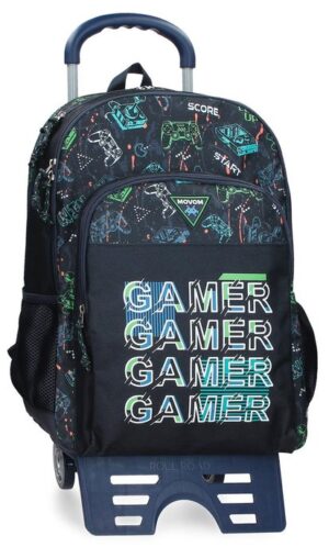 Mochila Escolar Movom Game Over Doble Con Carro