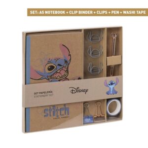 Stitch – Set Papeleria Stitch Cuaderno A5+ Clips+ Pen+ Washi