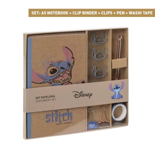 Stitch – Set Papeleria Stitch Cuaderno A5+ Clips+ Pen+ Washi