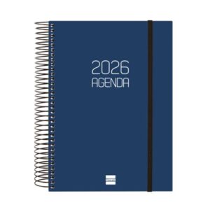 Agenda anual espiral opaque 2026 día página e10 15,5x21,2cm azul