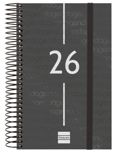 Agenda anual espiral 2026 dia pagina e5 11,7x18,1cm negra
