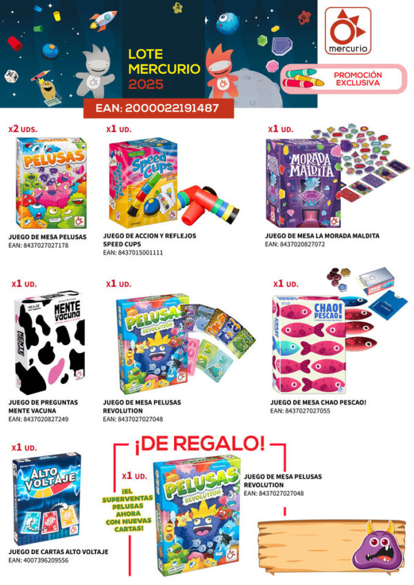 LOTE JUEGOS MERCURIO 2025 REGALO PELUSAS REVOLUTION