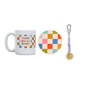 Kit Taza + Posavasos + Llavero Metalico Profe Molas Mucho