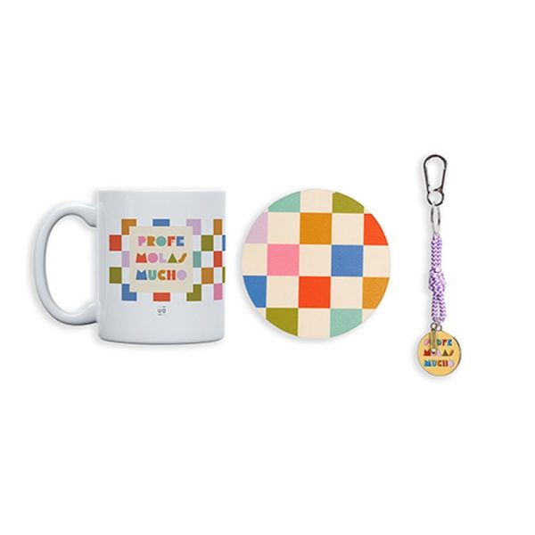 Kit Taza + Posavasos + Llavero Metalico Profe Molas Mucho
